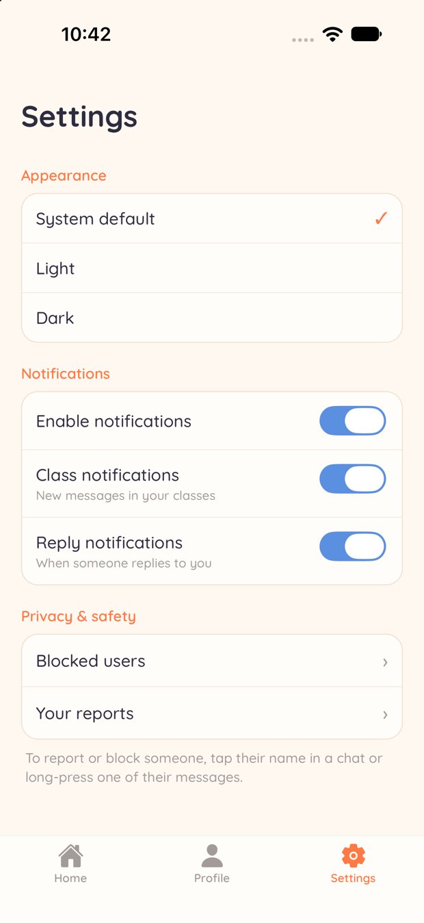 BChat settings: appearance, notifications, and privacy and safety options